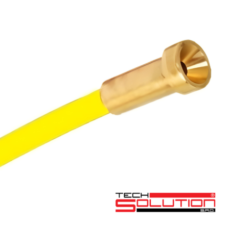 Detail na SOLUTION Oceľový bowden - žltý s logom